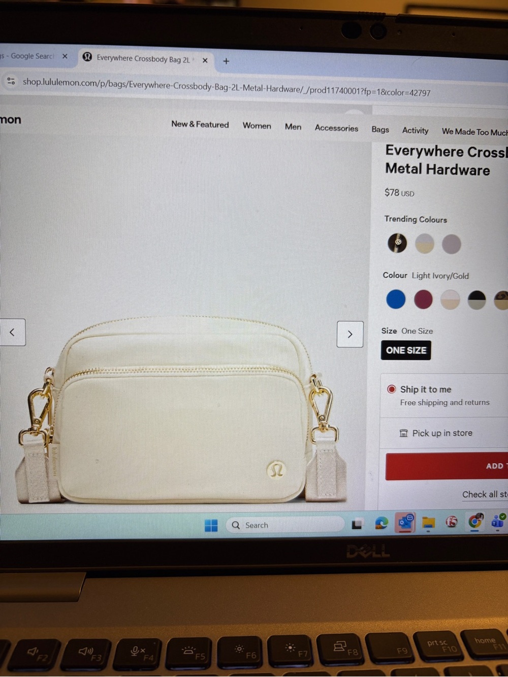 lululemon athletica Small Crossbody Bag - Light Ivory with Gold Hardware